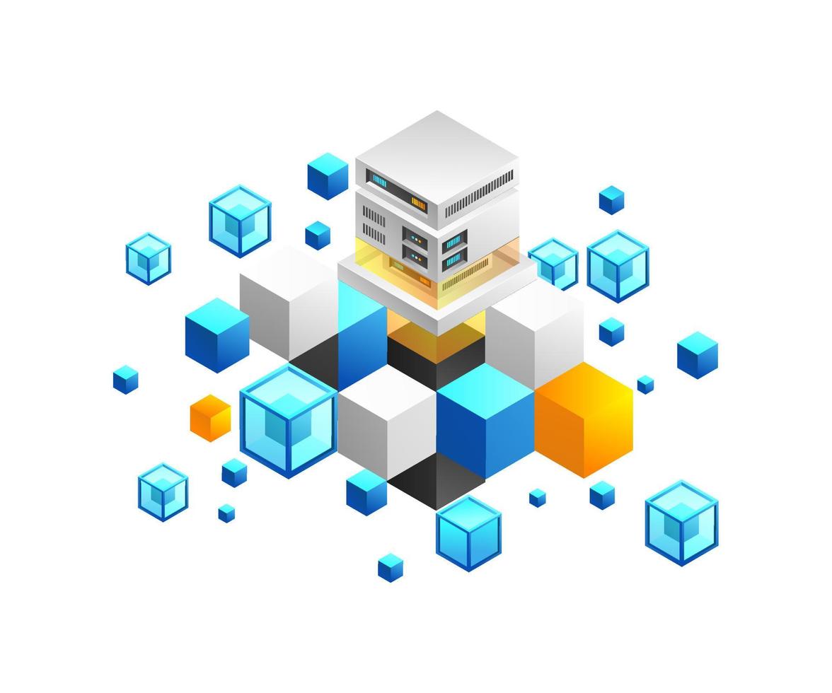 Isometric flat 3d concept high tech server block chain illustration vector