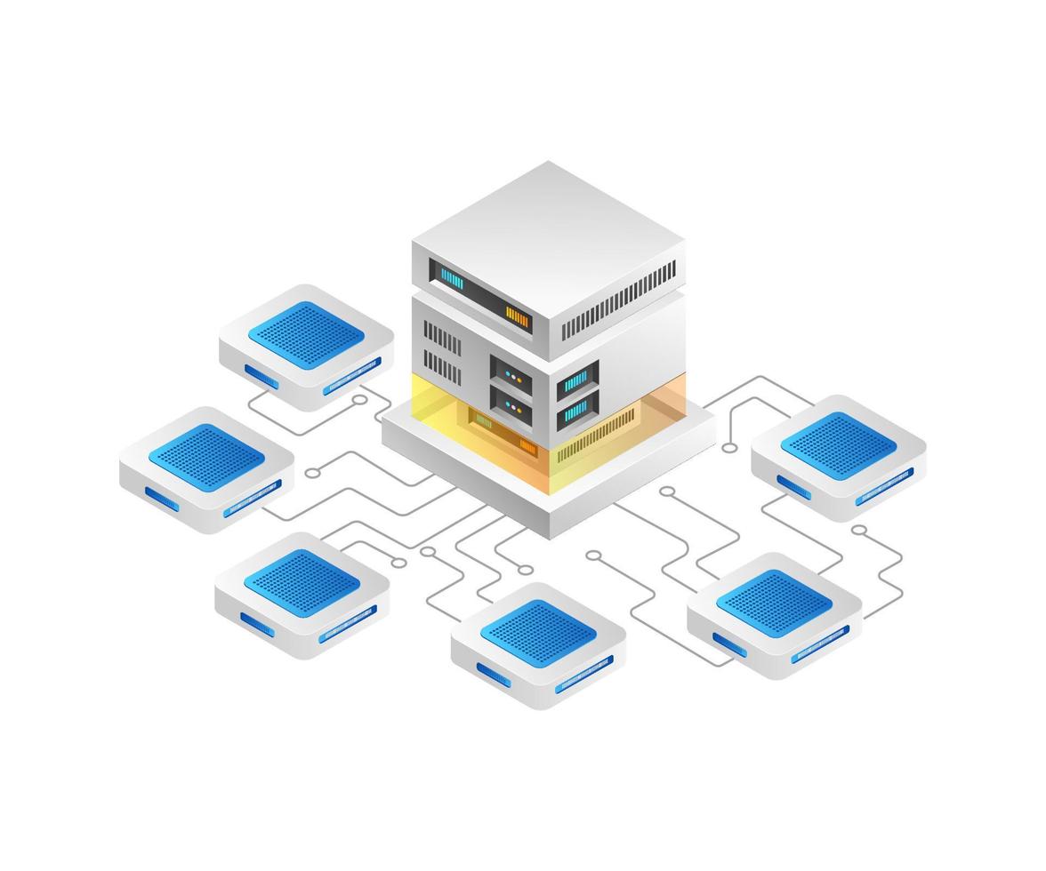 Flat isometric 3d illustration concept of server big data storage network vector