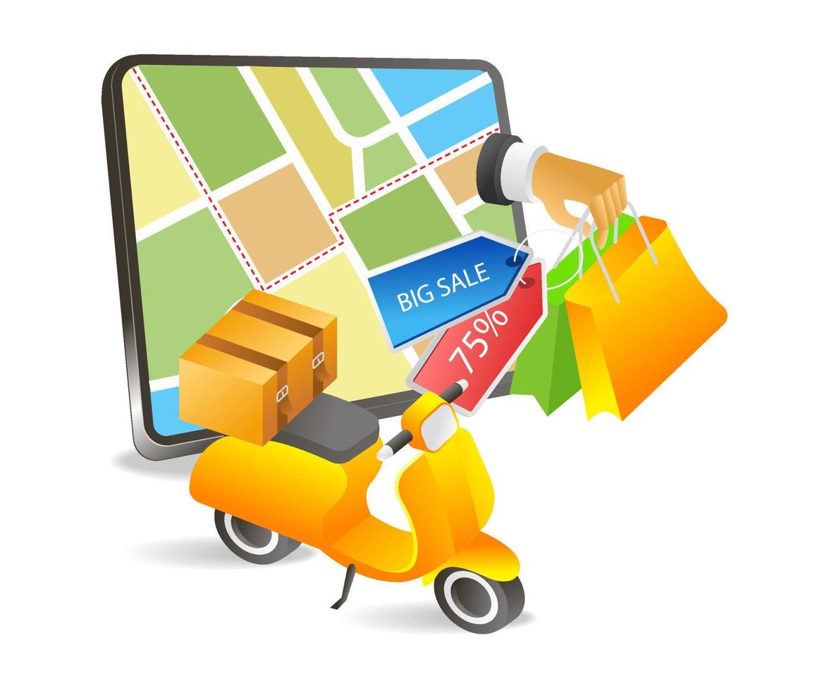 Flat 3d concept isometric illustration delivering goods to destination vector