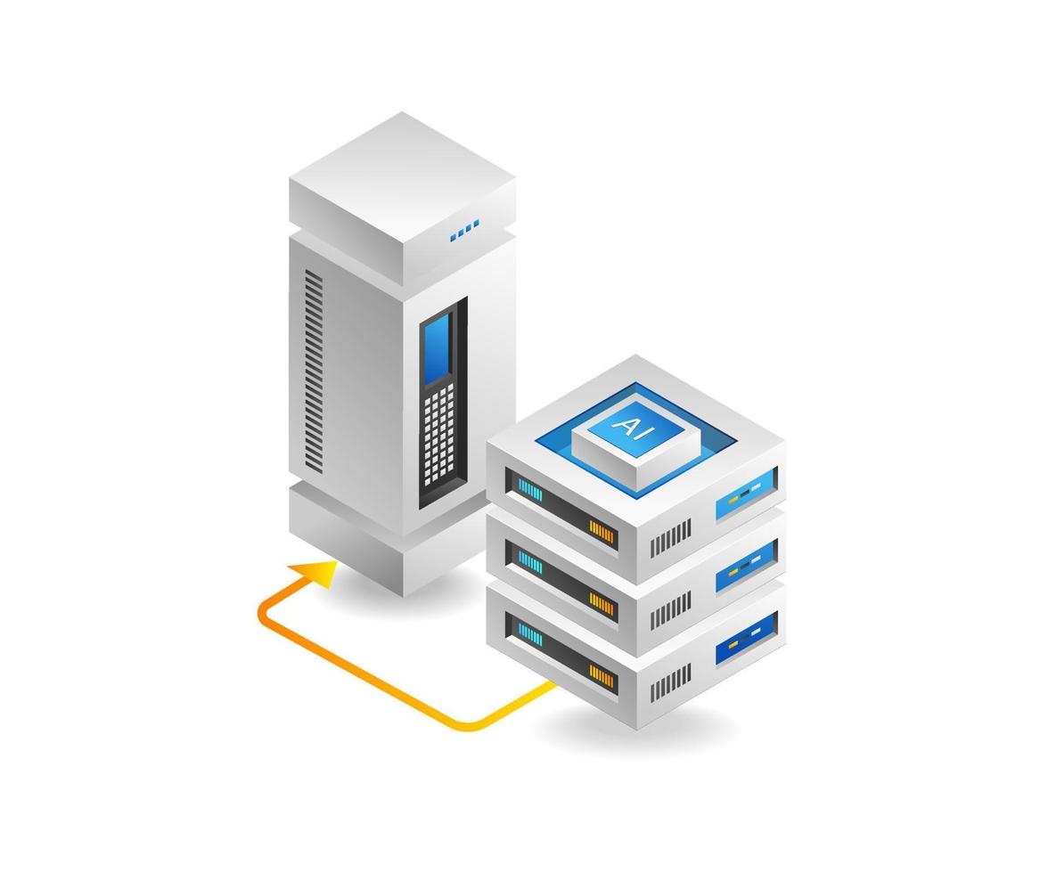 Flat 3d concept isometric illustration of artificial intelligence big data vector