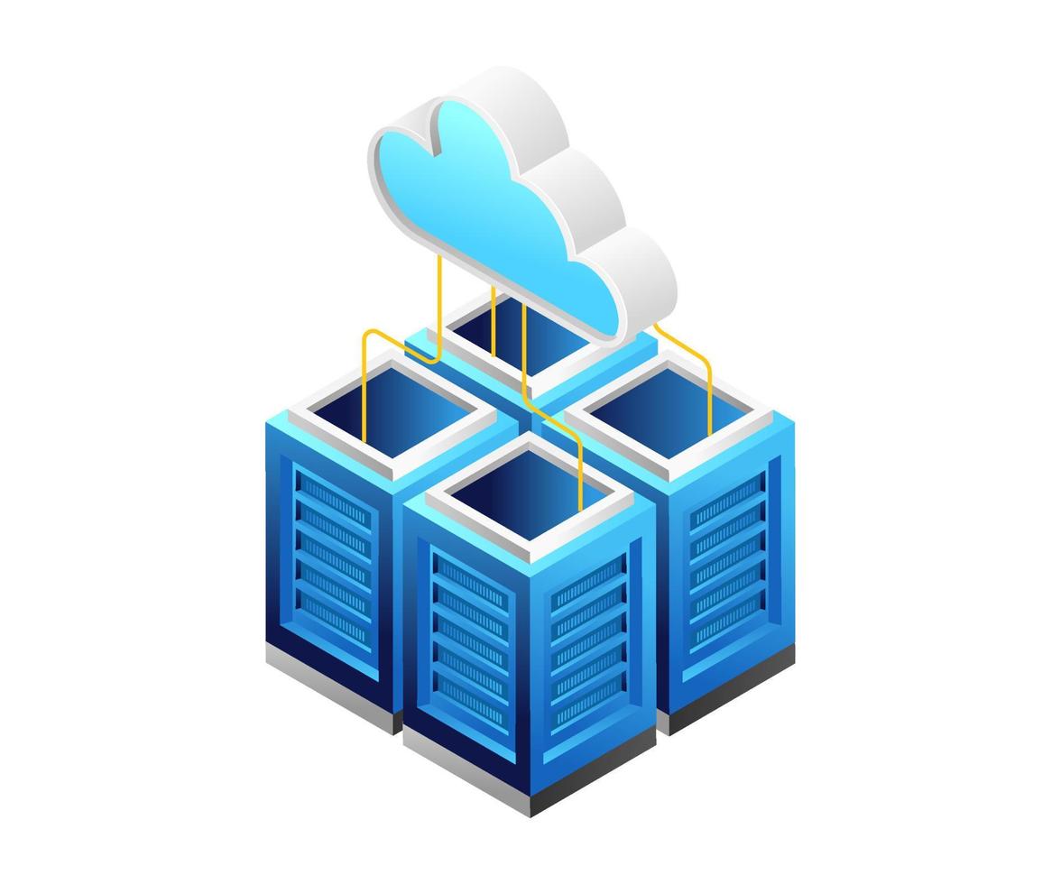 Concept flat isometric 3d illustration cloud server data storage network vector