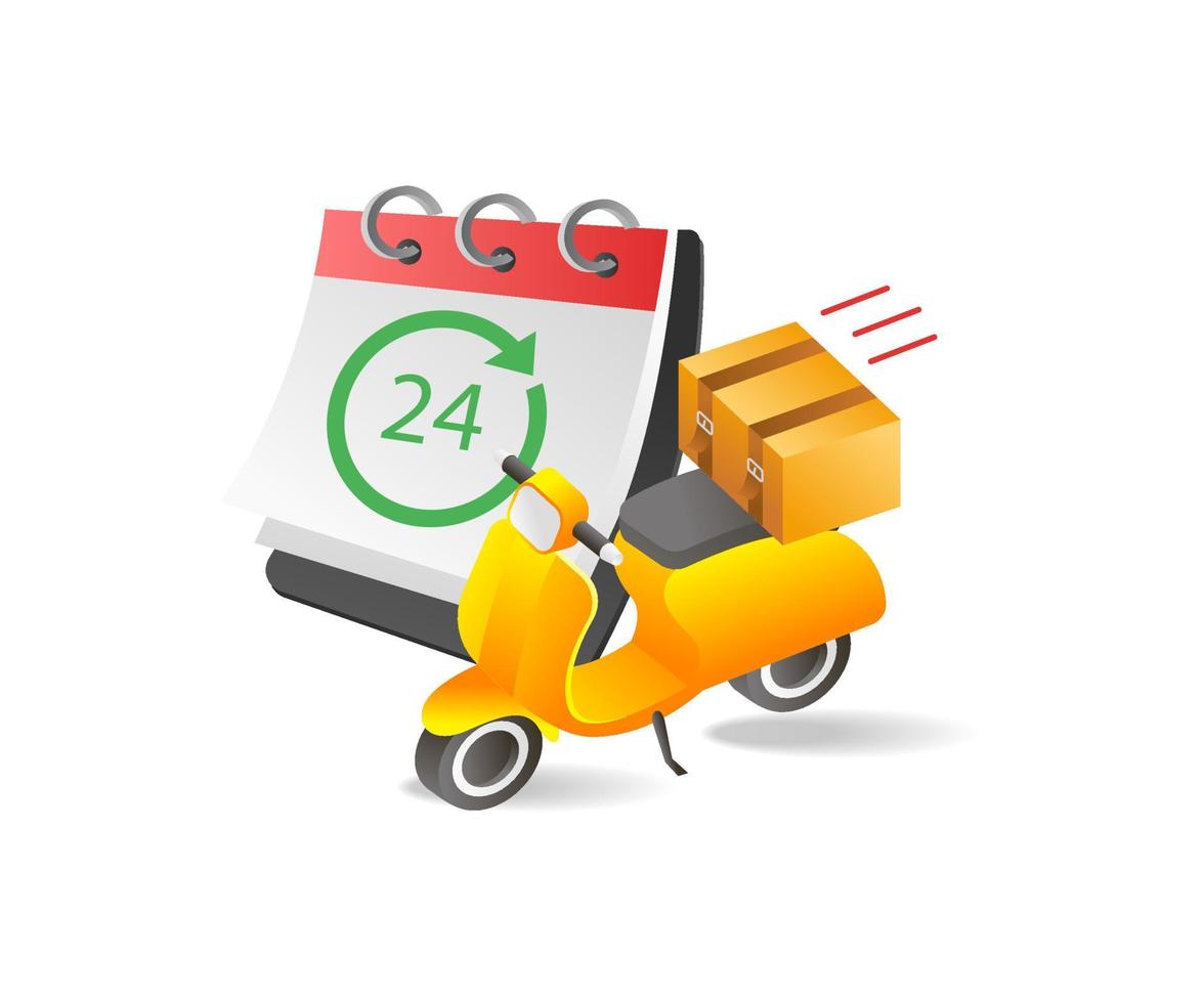 Concept flat isometric 3d illustration 24 hour delivery service time vector