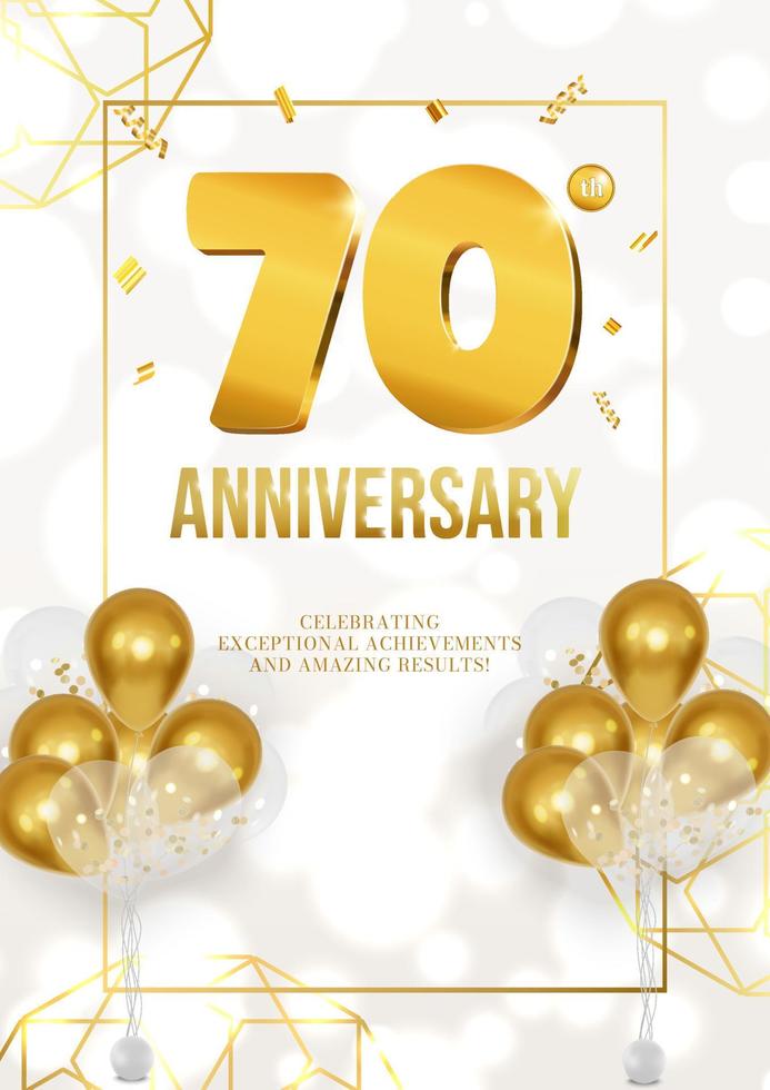 Celebration of anniversary or birthday poster with golden date and balloons 70 vector