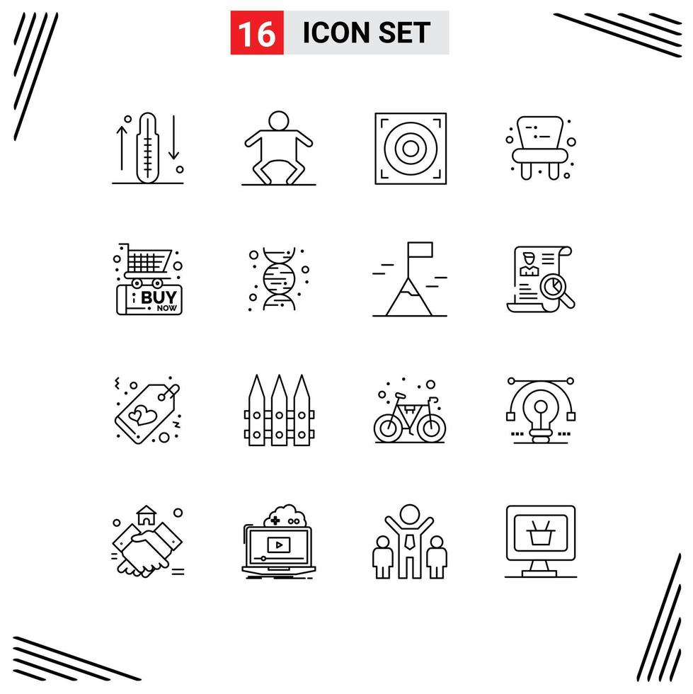 Modern Set of 16 Outlines and symbols such as shopping buy web black friday chair Editable Vector Design Elements