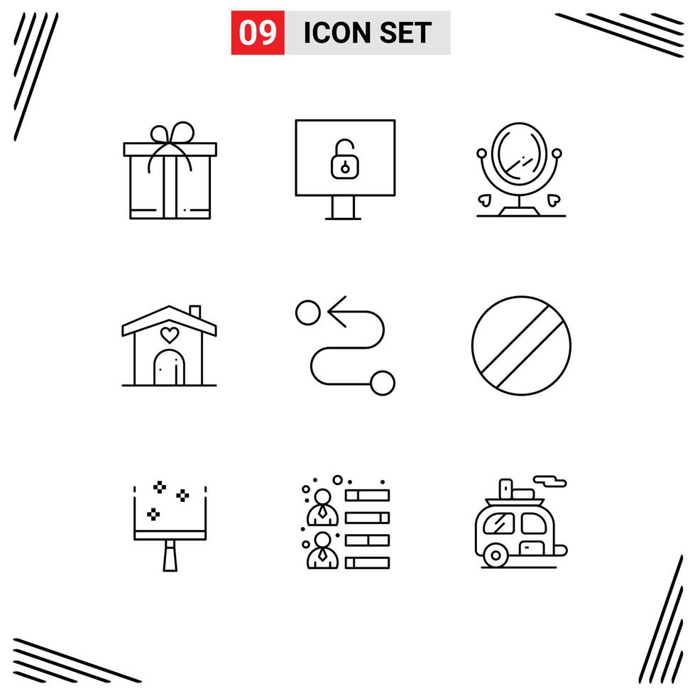 9 iconos creativos signos y símbolos modernos de la ruta del destornillador elementos de diseño vectorial editables de la boda del camino interior vector