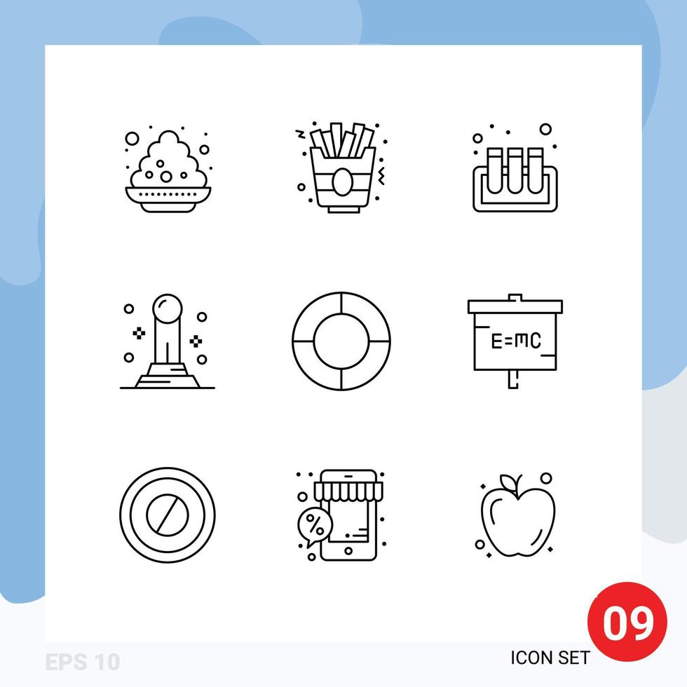 Group of 9 Outlines Signs and Symbols for experiment pie test diagram pawn Editable Vector Design Elements