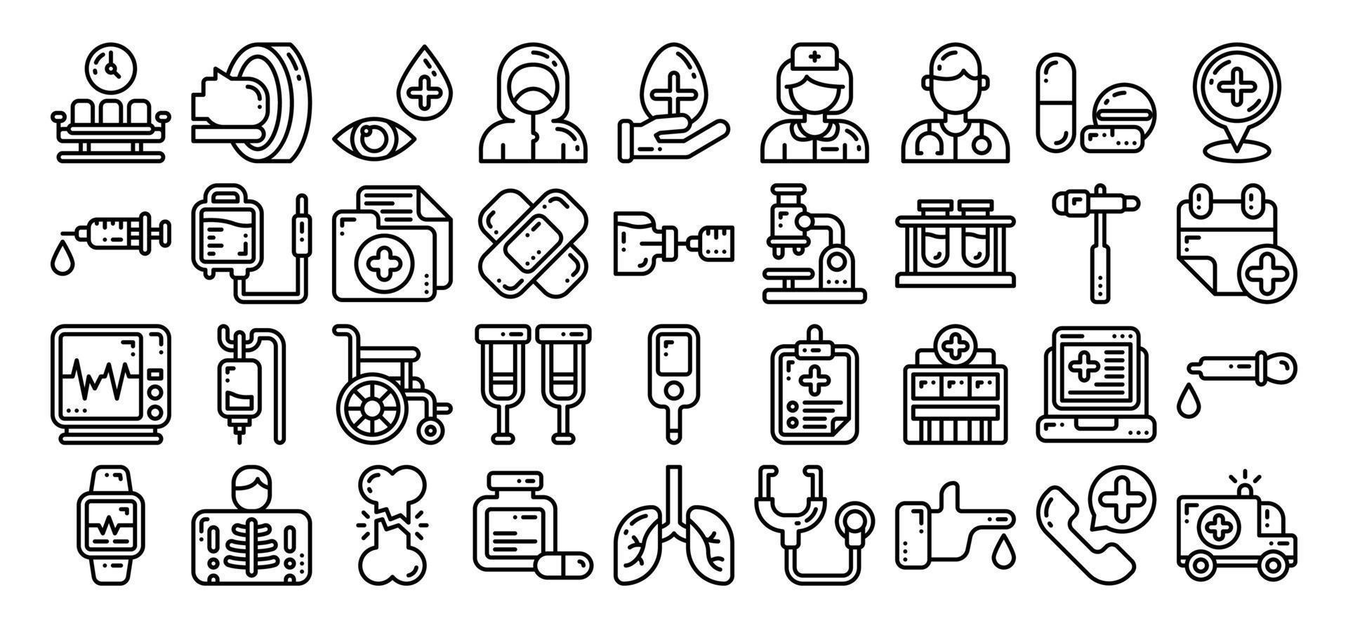 conjunto de iconos de medicina y salud. ilustración vectorial en el estilo de línea vector