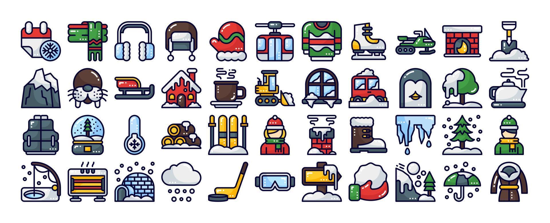 winter icon set. vector illustration for web, computer and mobile app. filled line style icon
