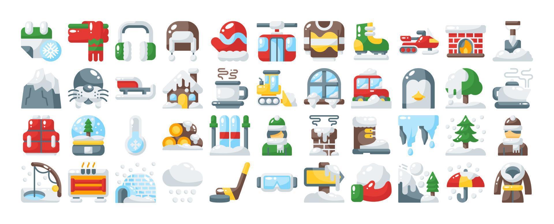 conjunto de iconos de invierno. ilustración vectorial para web, computadora y aplicación móvil. icono de estilo plano vector