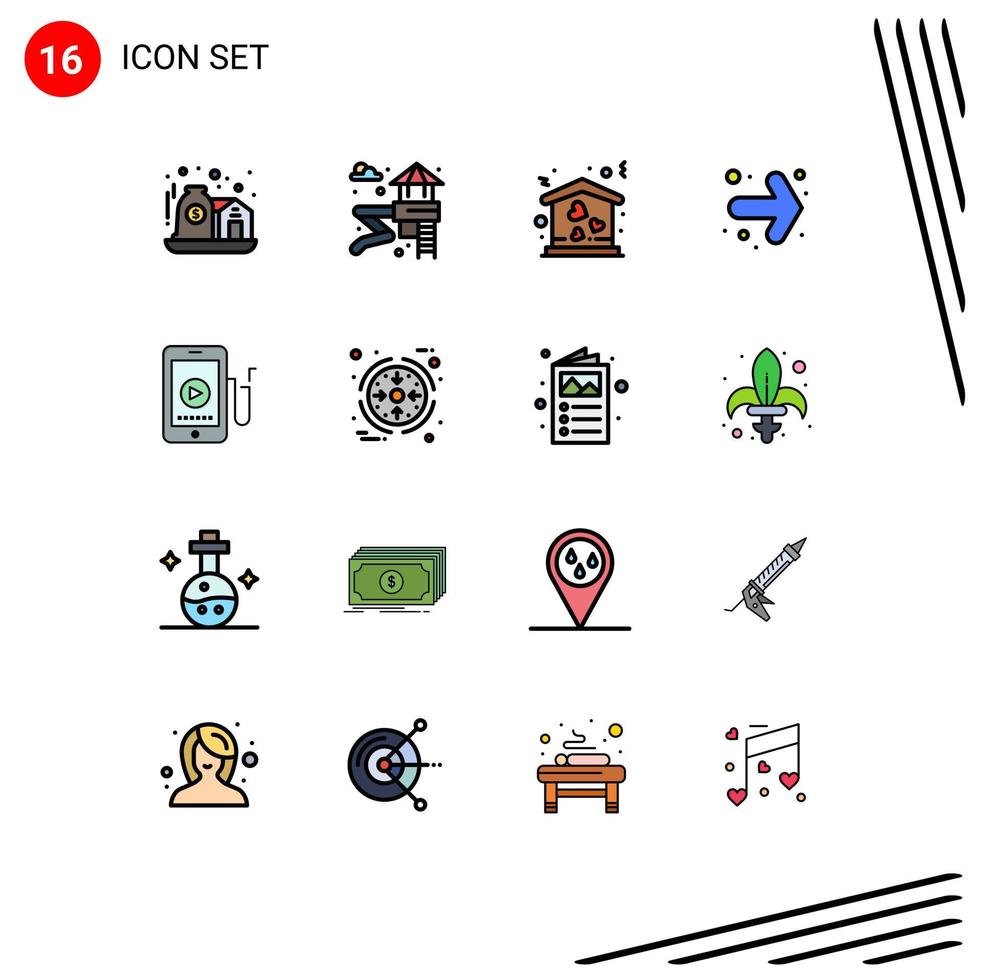 Flat Color Filled Line Pack of 16 Universal Symbols of education mobile house music back Editable Creative Vector Design Elements
