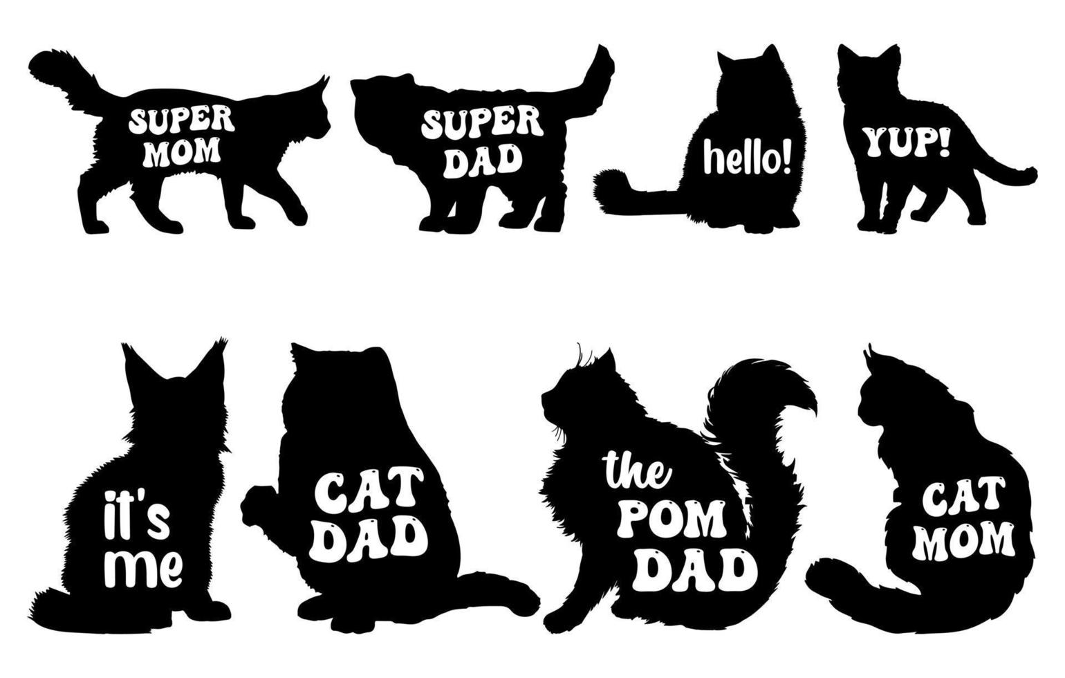 Cat Black silhouette Bundle free, Cats silhouette set, American Cats bundle set vector