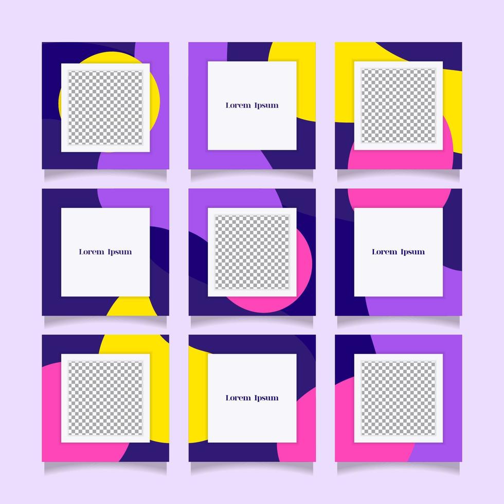 Creative, unique, full color and trendy modern social media puzzle feed with 9 templates vector