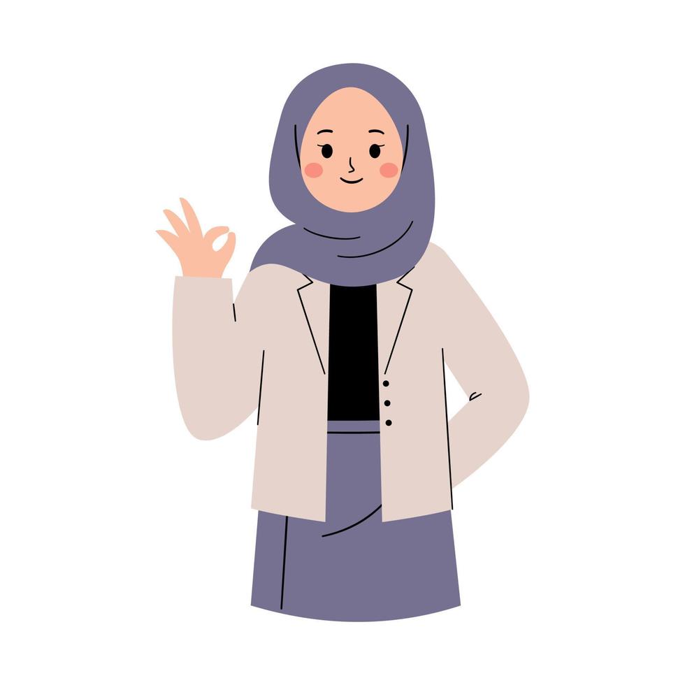 Muslim woman with ok finger vector