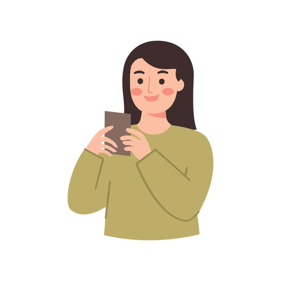 Woman holding phone vector