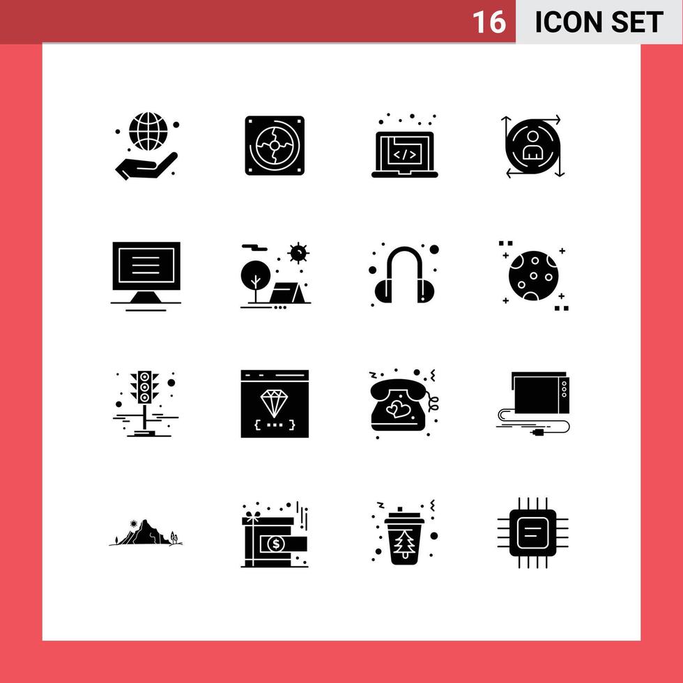 Pictogram Set of 16 Simple Solid Glyphs of monitor arrow application predication software Editable Vector Design Elements