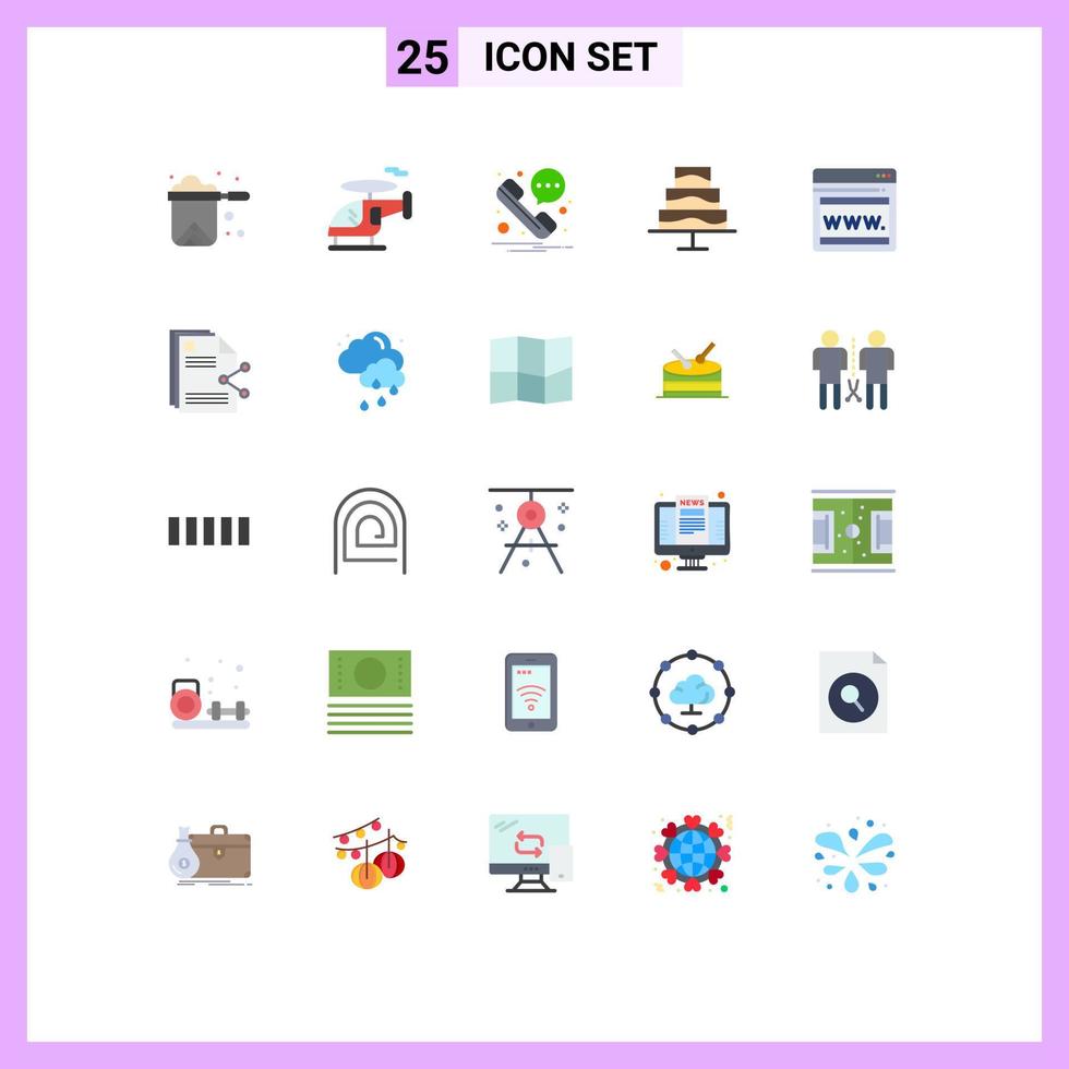 Group of 25 Flat Colors Signs and Symbols for content web message seo food Editable Vector Design Elements