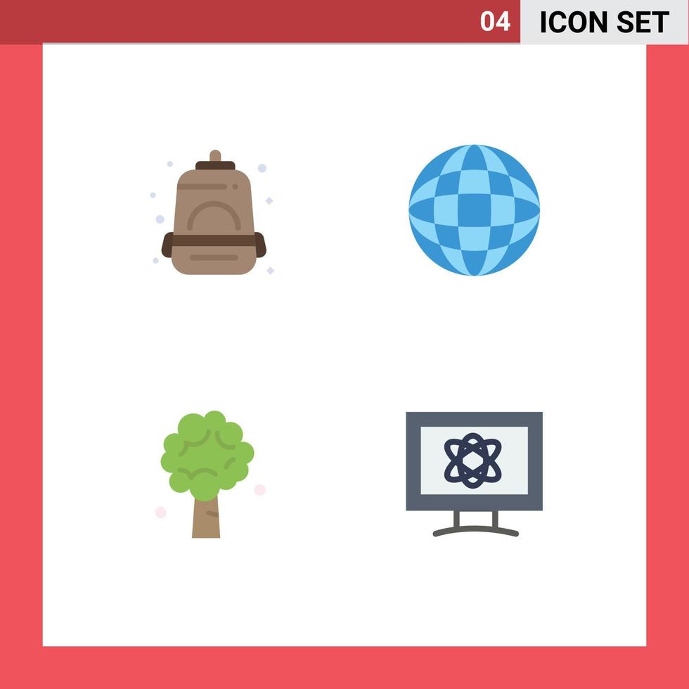 Stock Vector Icon Pack of 4 Line Signs and Symbols for backpack apple tree school world spring Editable Vector Design Elements