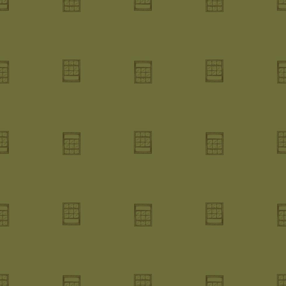 Opened window engraved seamless pattern. Vintage element inside wall in hand drawn style. Sketch texture for fabric, wallpaper, textile, print, title, wrapping paper. Vector illustration.
