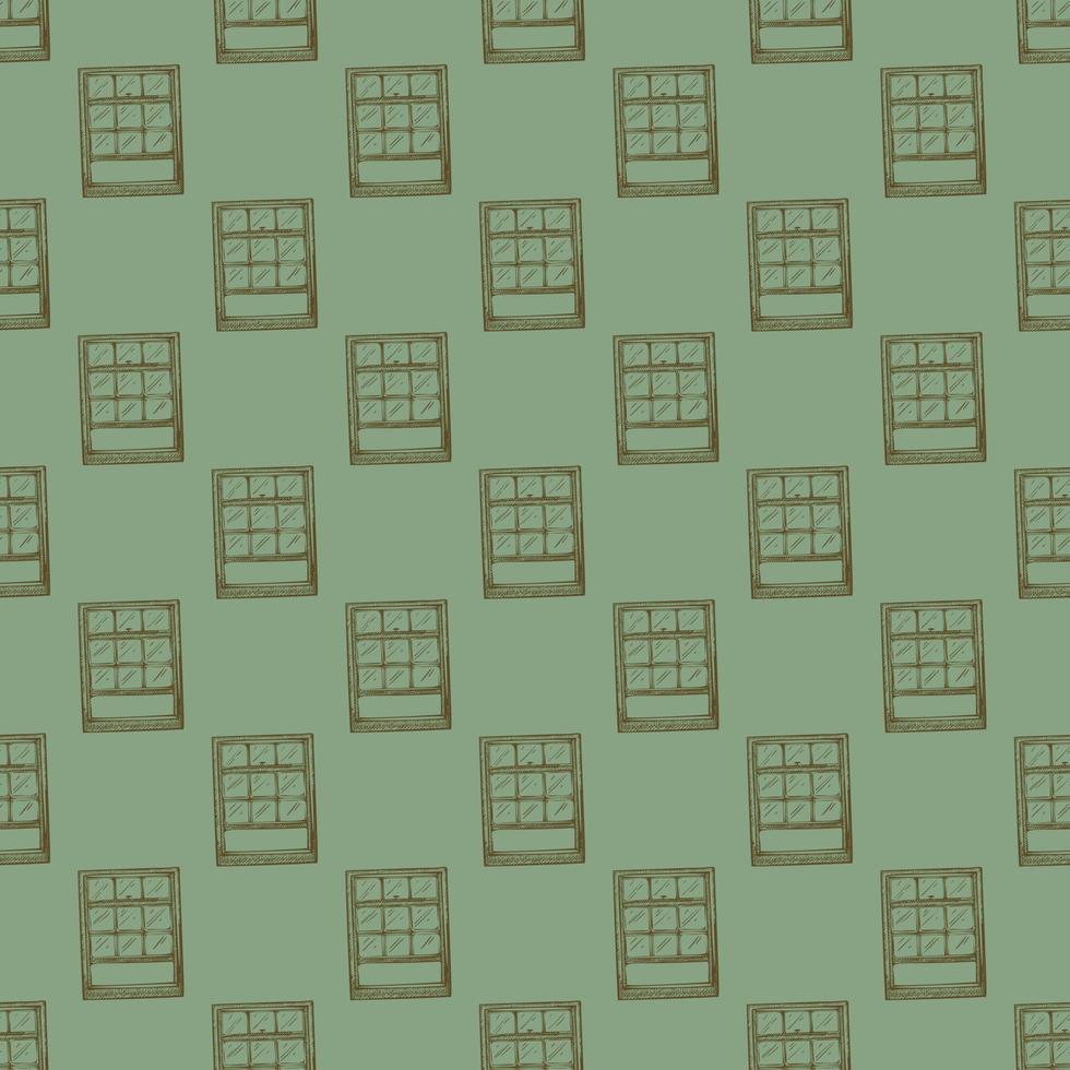Opened window engraved seamless pattern. Vintage element inside wall in hand drawn style. Sketch texture for fabric, wallpaper, textile, print, title, wrapping paper. Vector illustration.