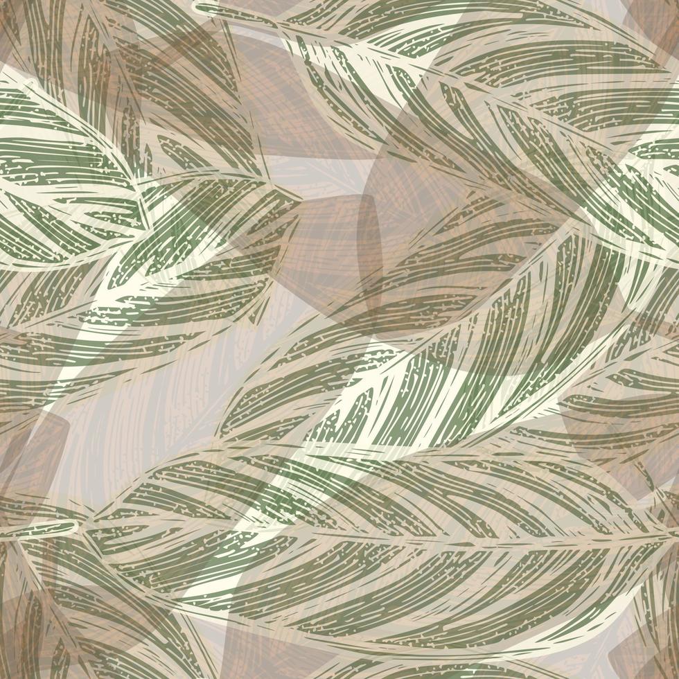 Seamless pattern calathea leaf tropical. Jungle leaves background. Repeated hand drawn exotic design texture for printing, fabric, wrapping paper, fashion, wallpaper, tissue. Vector illustration.