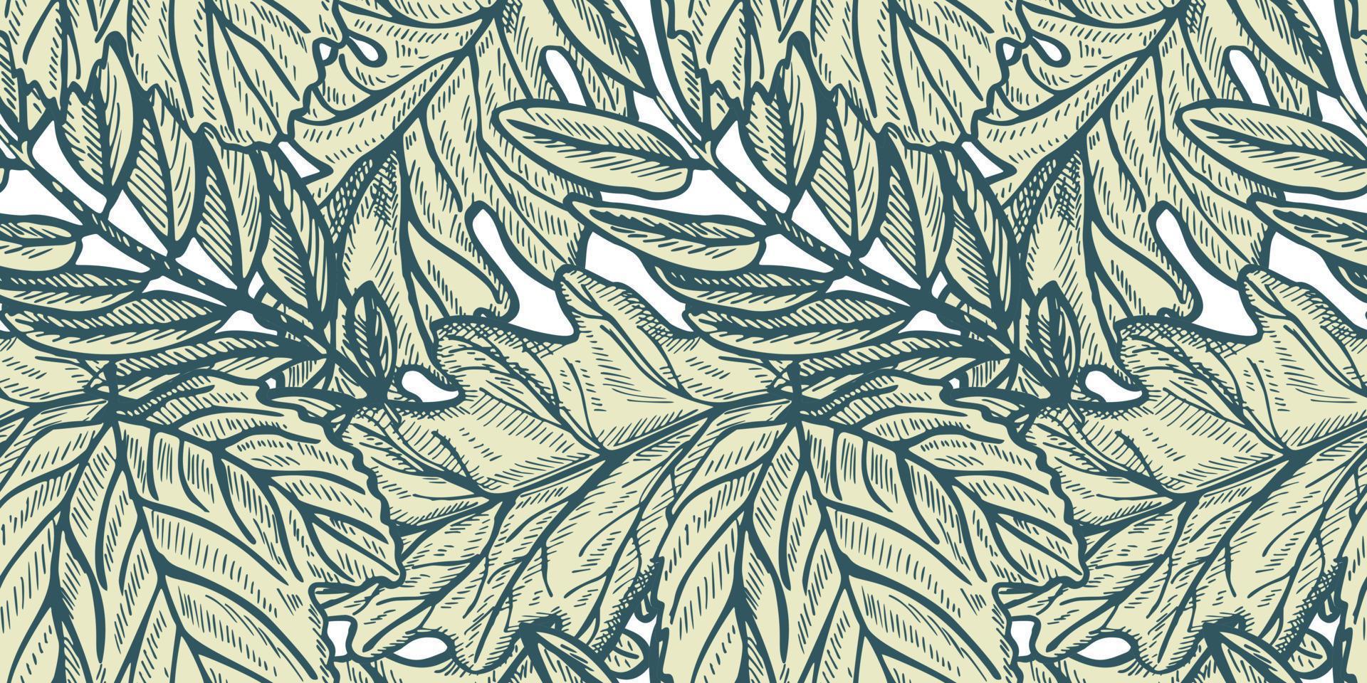 hojas de otoño de patrones sin fisuras. fondo de hojas de roble y ashberry. textura de diseño de grabado repetido para impresión, tela, papel envolvente, moda, interior, papel pintado, tejido. ilustración vectorial vector