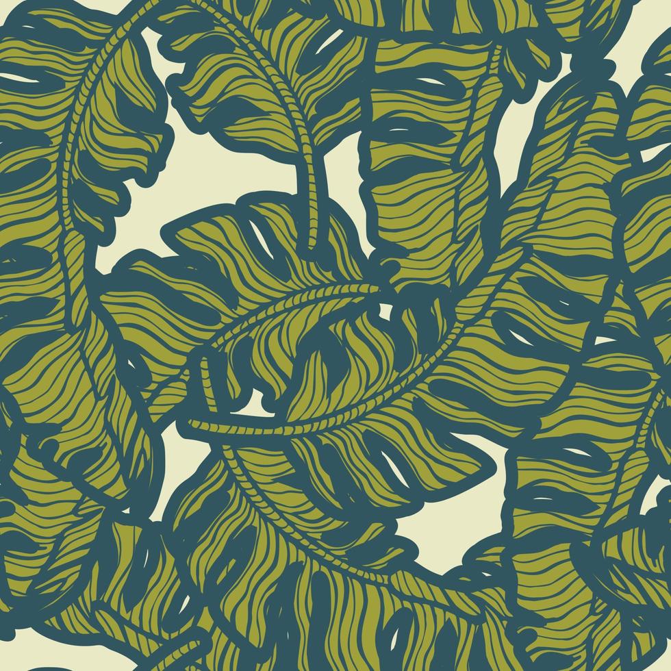 Tropical banana leaf seamless pattern. Jungle leaves background. Repeated engraving exotic design texture for printing,fabric, wrapping paper, fashion, wallpaper, tissue. Vector illustration.