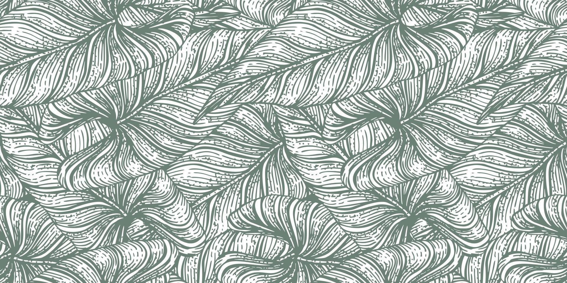 Tropical araceae leaf seamless pattern. Jungle leaves background. Repeated hand drawn design texture for printing, fabric, wrapping paper, fashion, interior, wallpaper, tissue. Vector illustration.