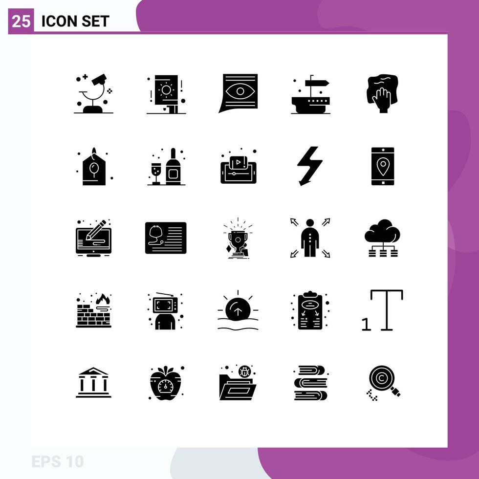 Set of 25 Vector Solid Glyphs on Grid for cleaning thanks party ship email Editable Vector Design Elements
