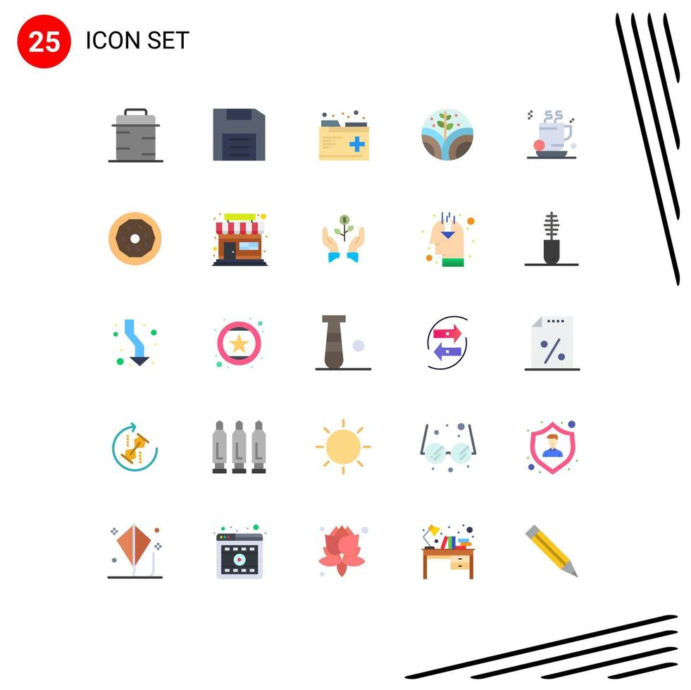 Modern Set of 25 Flat Colors and symbols such as cup farming gadget plant records Editable Vector Design Elements
