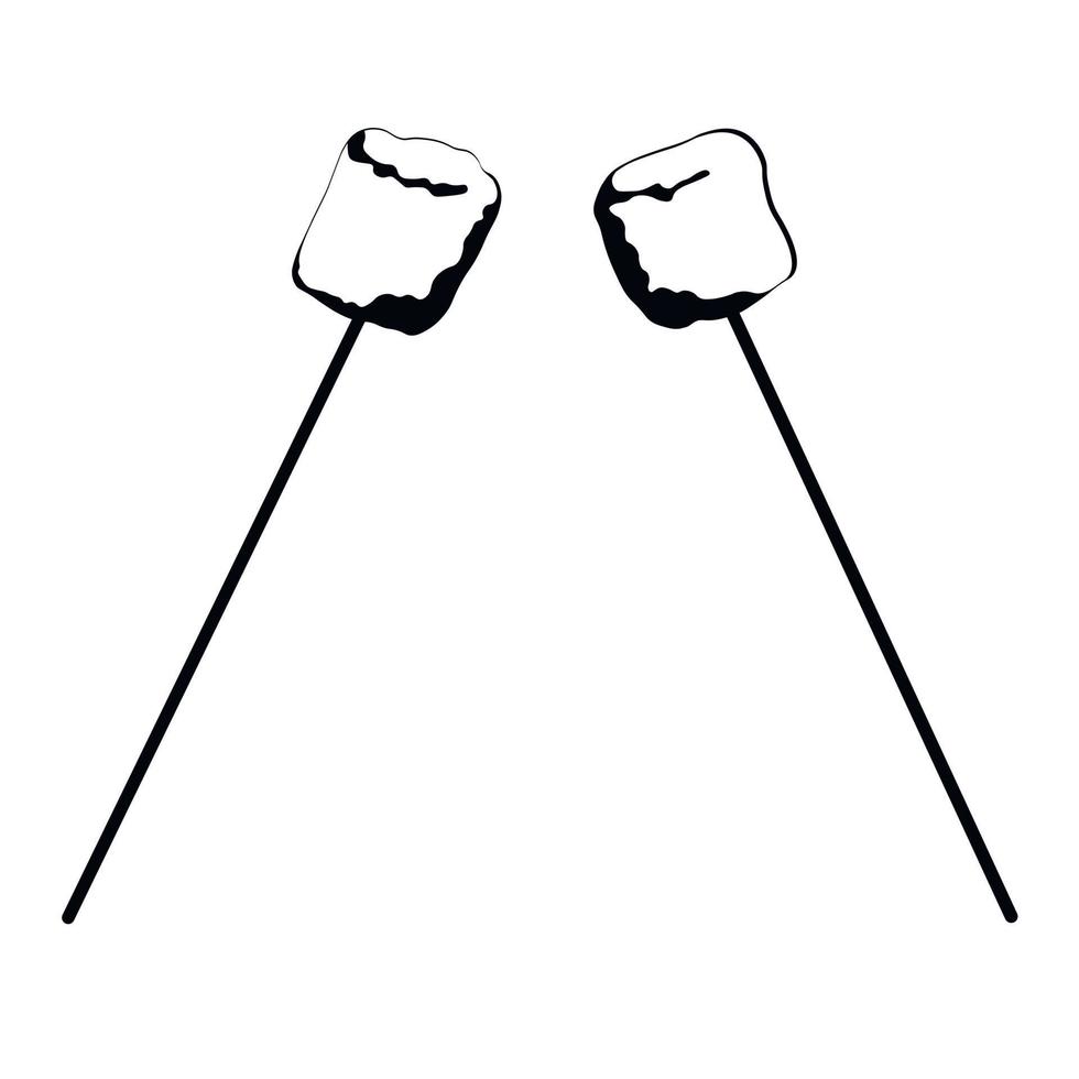 marshmallows on the branches stock vector illustration. Sweets. Isolated on a white background. Monochrome black silhouette