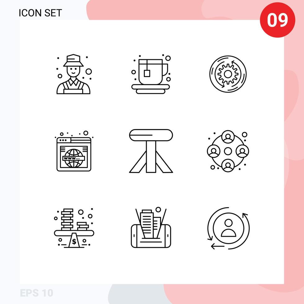 Modern Set of 9 Outlines and symbols such as dining wide business web page Editable Vector Design Elements