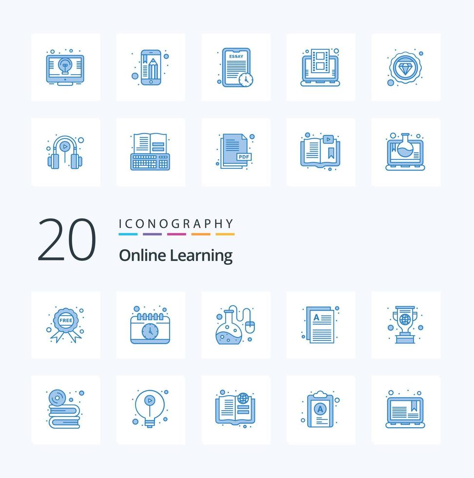 20 OnBlue Color Learning Blue Color icon Pack like medal education lab test pages files vector