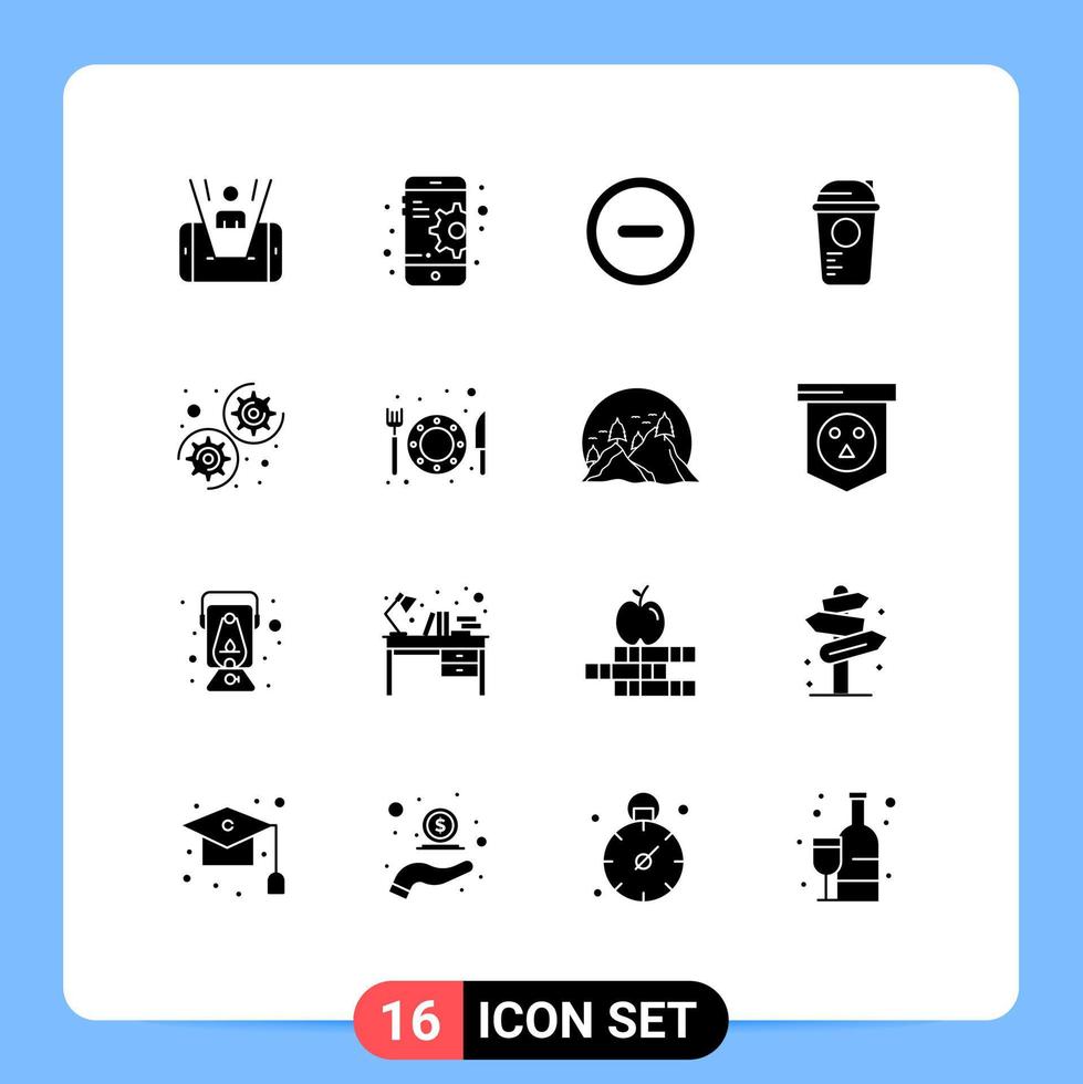 16 glifos sólidos vectoriales temáticos y símbolos editables de equipo de configuración menos elementos de diseño vectorial editables de recreación térmica vector