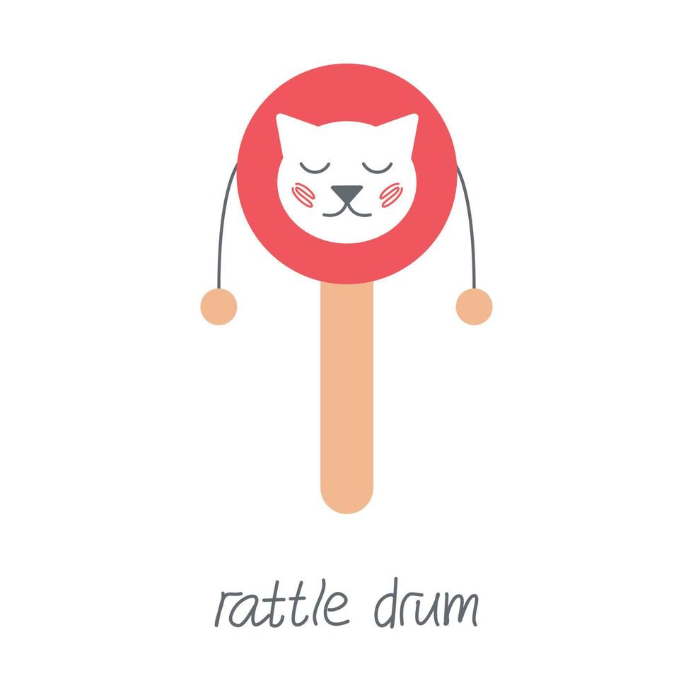 Hand drawn toy musical instruments for kids. Flat vector rattle drum illustration