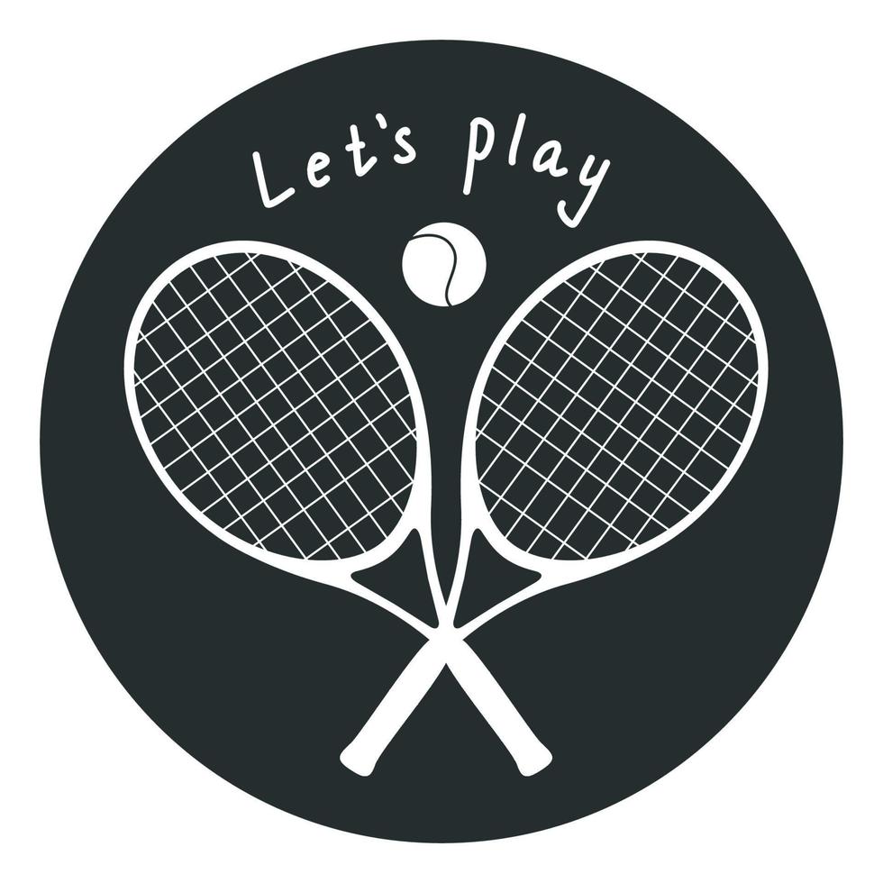 ilustración de silueta de vector plano. raquetas de tenis dibujadas a mano y una pelota para el logo.