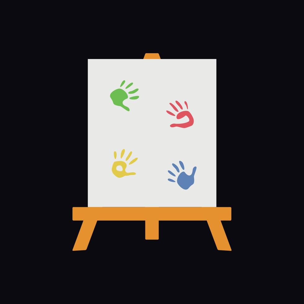 Flat vector painting tools in childish style. Hand drawn art supplies, easel with canvas