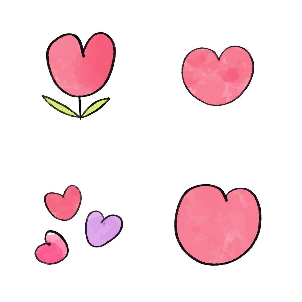 vector set día de san valentín pintura de acuarela artística dibujada a mano. forma de corazón. bueno para la tarjeta de felicitación del día de los enamorados.