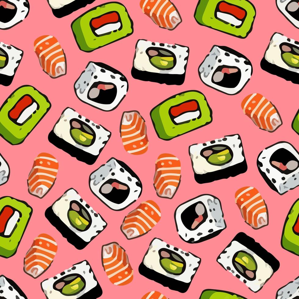 Vector seamless sushi pattern on a salmon background.