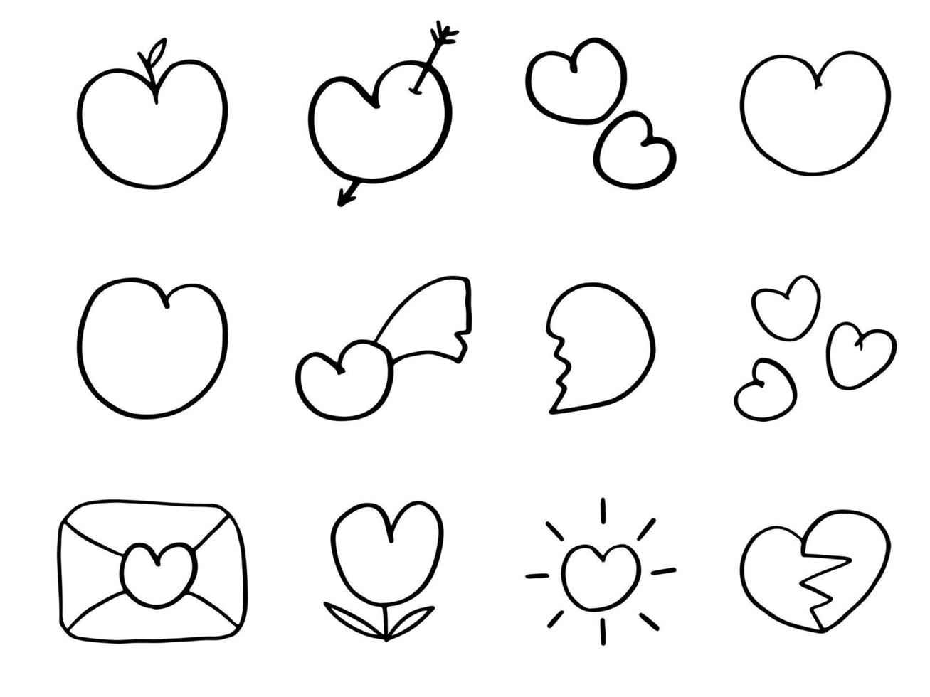 Vector Set of hand drawn heart. Line Icons for Valentine's Day.