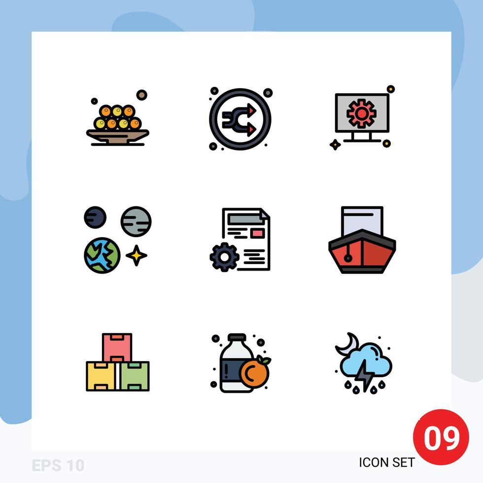 conjunto de 9 iconos modernos de la interfaz de usuario signos de símbolos para la configuración del planeta aleatorio de la tierra espacial elementos de diseño vectorial editables vector