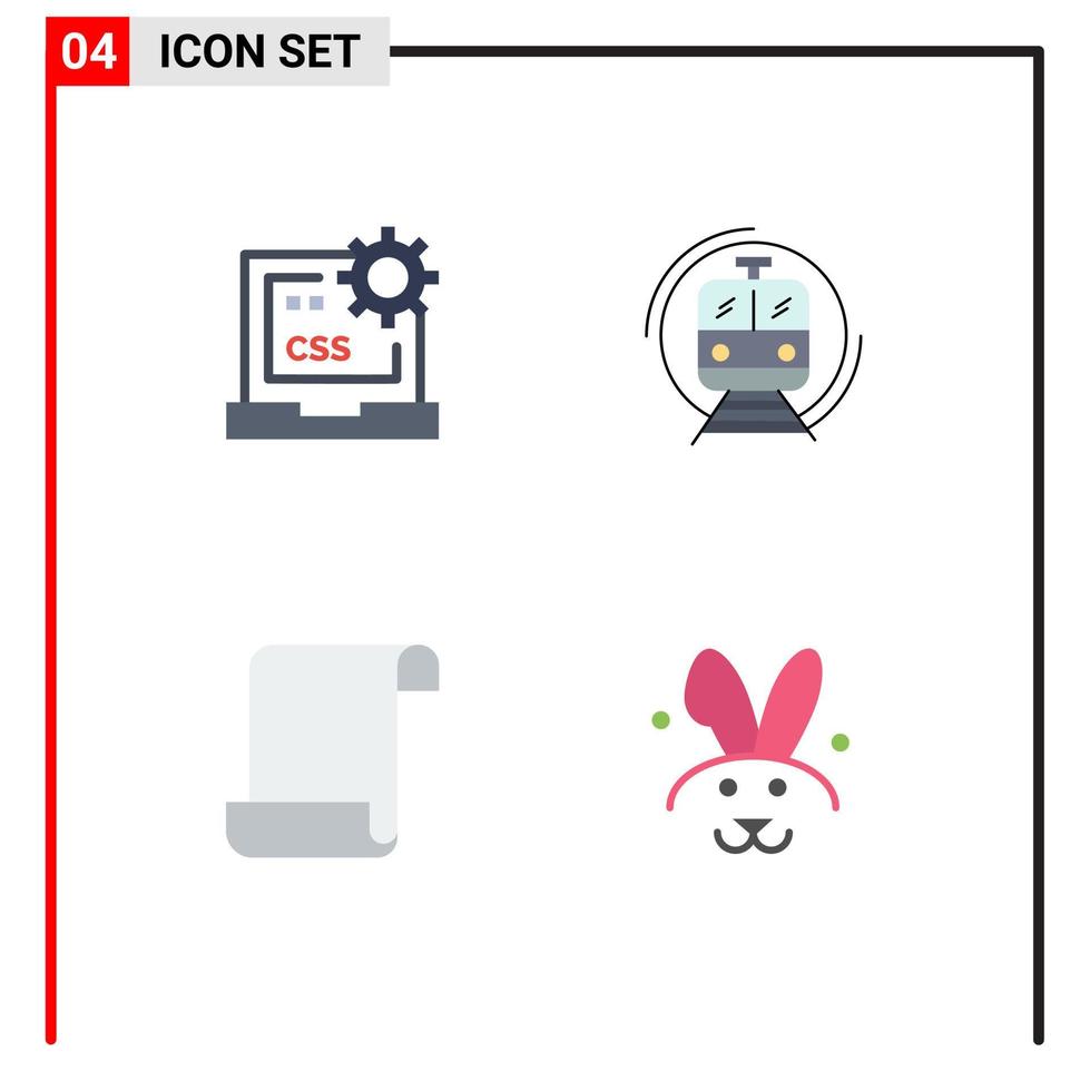 4 Thematic Vector Flat Icons and Editable Symbols of code transport develop train log Editable Vector Design Elements