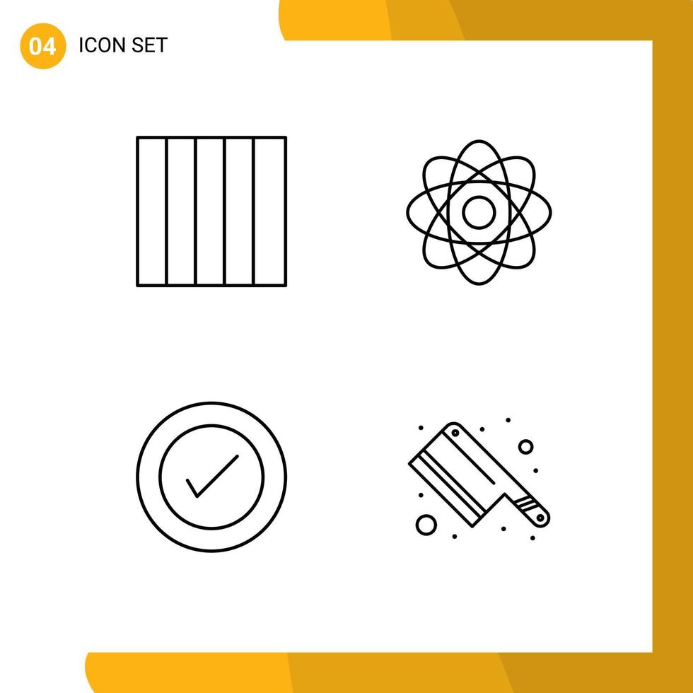 Group of 4 Modern Filledline Flat Colors Set for grid wireframe biochemistry layout kitchen Editable Vector Design Elements