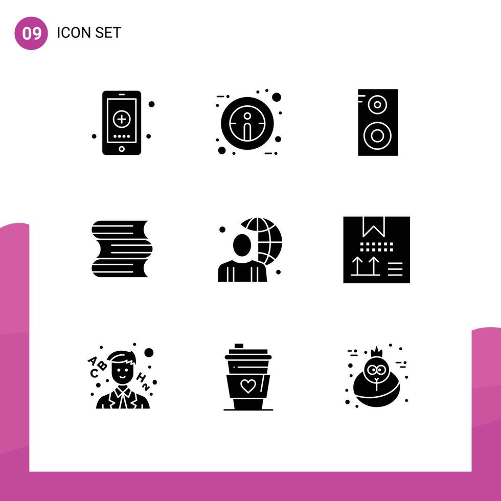 9 Universal Solid Glyph Signs Symbols of male online study user education Editable Vector Design Elements