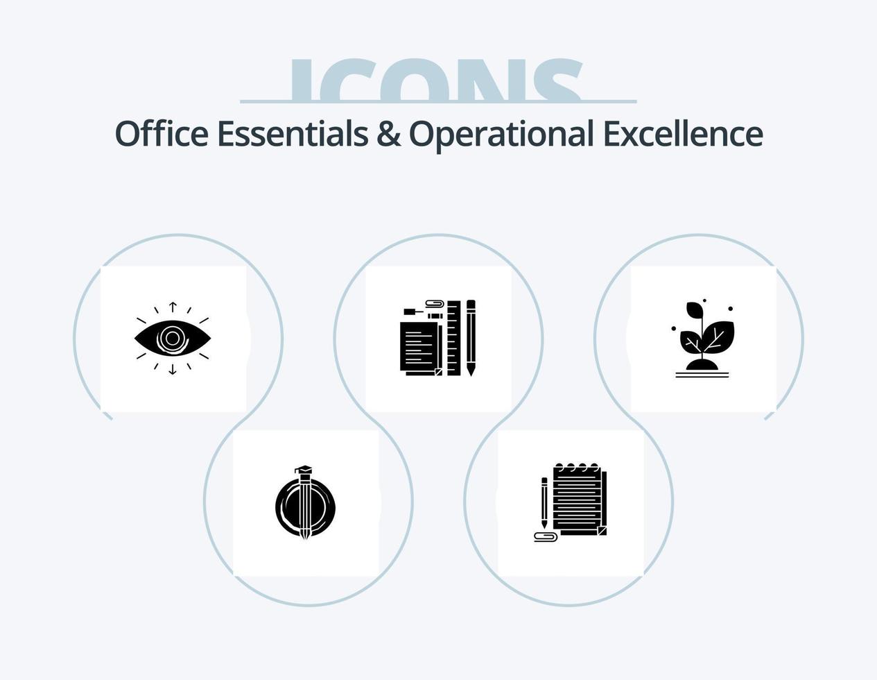 Office Essentials And Operational Exellence Glyph Icon Pack 5 Icon Design. pin. pen. eye. pencil. vector