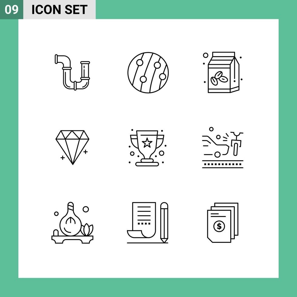 9 Outline concept for Websites Mobile and Apps jewel ecommerce scalp disease diamond sugar bowl Editable Vector Design Elements