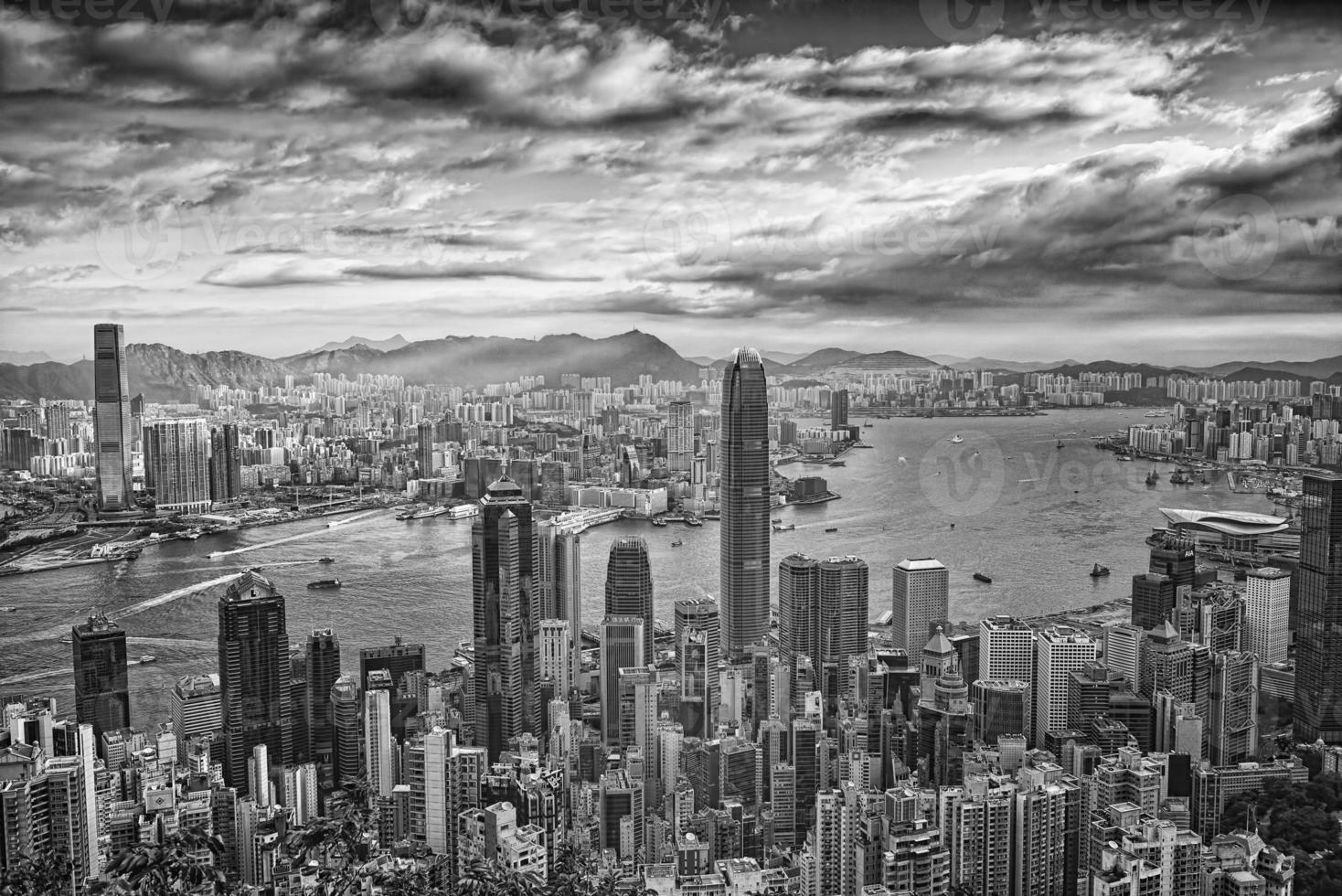 hong kong ver el paisaje urbano en blanco y negro foto