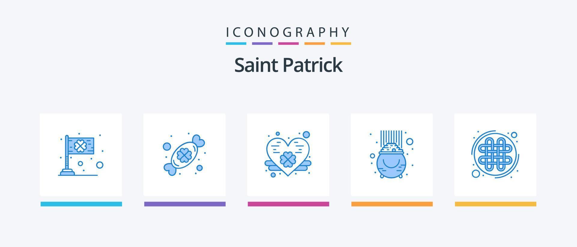 Paquete de íconos Saint Patrick Blue 5 que incluye nudo celta. Patricio. festival. suerte. fortuna. diseño de iconos creativos vector