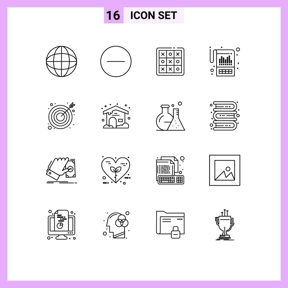 Group of 16 Outlines Signs and Symbols for target arrow tic tac toe statements financial Editable Vector Design Elements