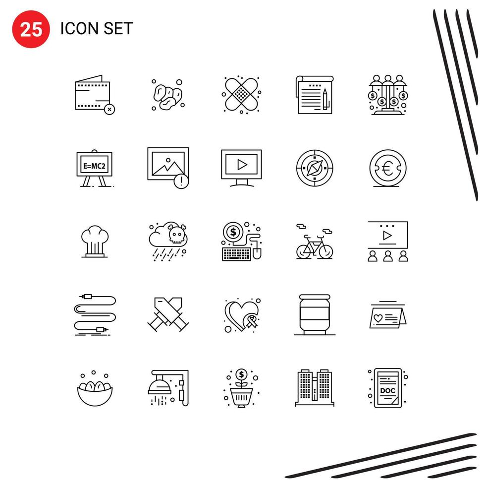 Group of 25 Lines Signs and Symbols for education notes ramadan student medical Editable Vector Design Elements