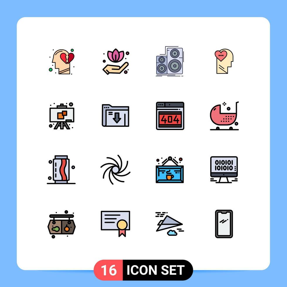 Modern Set of 16 Flat Color Filled Lines Pictograph of education head hifi mind feelings Editable Creative Vector Design Elements